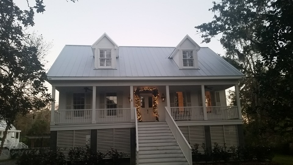 Metal roofing installation on a residence