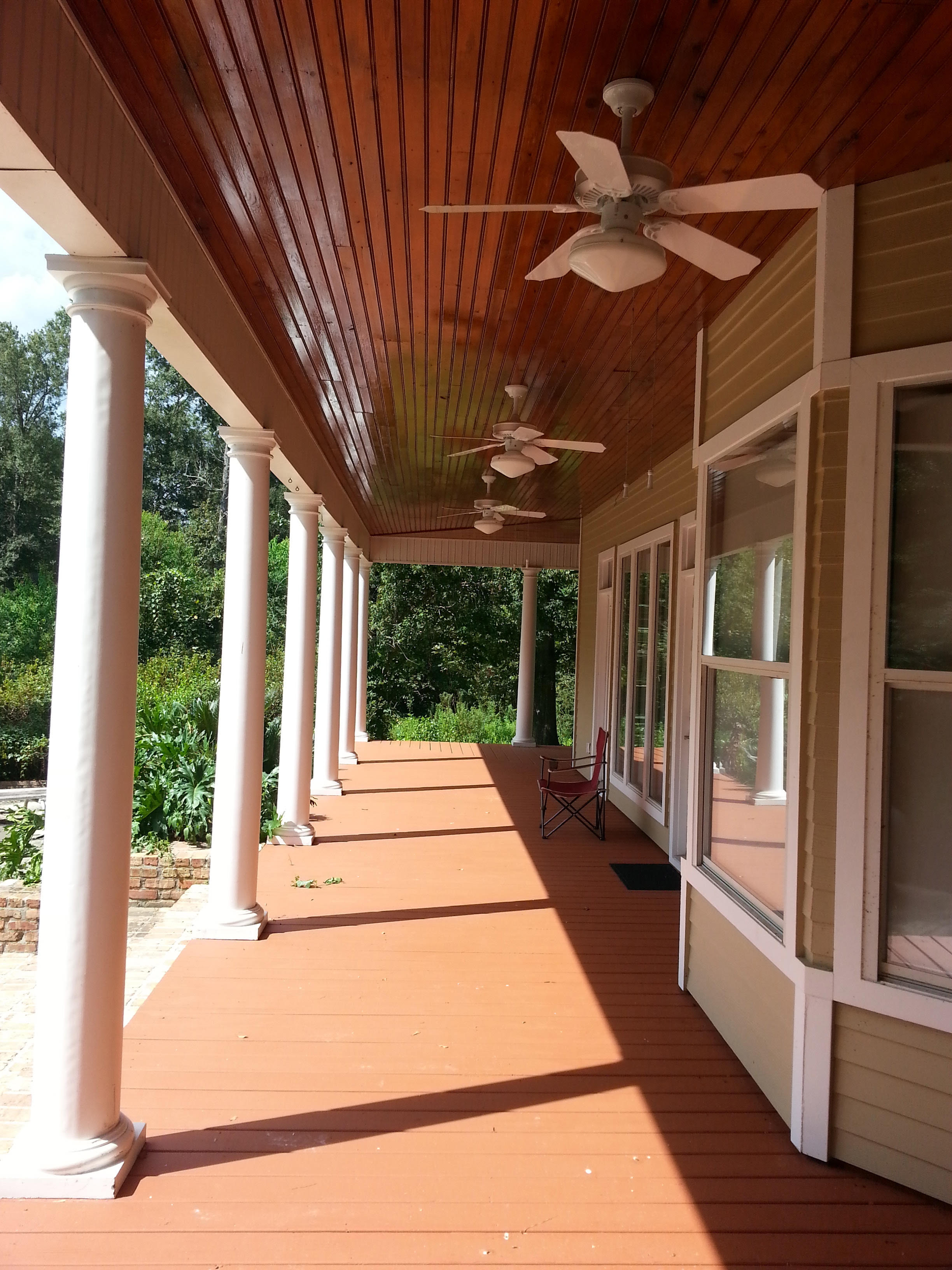 Wood siding detail on a front porch